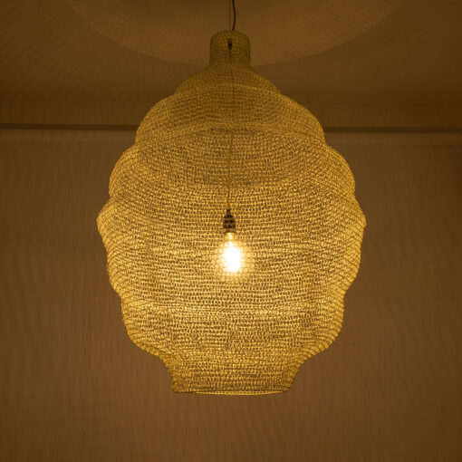 GloboStar® KENTUCKY 01901 Vintage Κρεμαστό Φωτιστικό Οροφής Μονόφωτο 1 x E27 AC220-240V IP20 – Φ80 x Υ110cm – Μπεζ Εκρού Μεταλλικό Πλέγμα