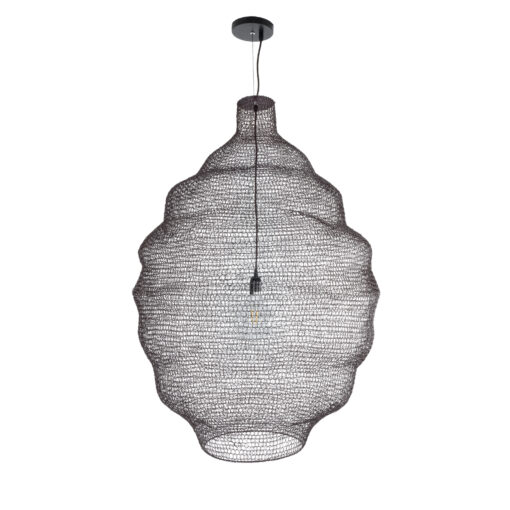 GloboStar® KENTUCKY 01902 Vintage Κρεμαστό Φωτιστικό Οροφής Μονόφωτο 1 x E27 AC220-240V IP20 – Φ80 x Υ110cm – Σκούρο Καφέ Μεταλλικό Πλέγμα