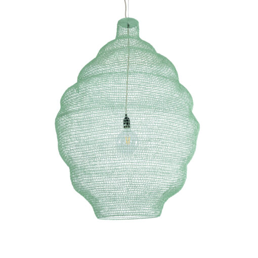 GloboStar® KENTUCKY 01903 Vintage Κρεμαστό Φωτιστικό Οροφής Μονόφωτο 1 x E27 AC220-240V IP20 – Φ80 x Υ110cm – Τιρκουάζ Μεταλλικό Πλέγμα