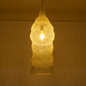 GloboStar® KENTUCKY 01904 Vintage Κρεμαστό Φωτιστικό Οροφής Μονόφωτο 1 x E27 AC220-240V IP20 – Φ30 x Υ80cm – Μπεζ Εκρού Μεταλλικό Πλέγμα