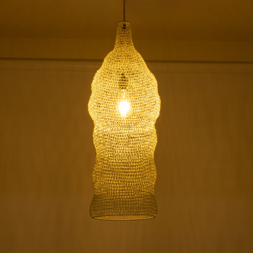 GloboStar® KENTUCKY 01904 Vintage Κρεμαστό Φωτιστικό Οροφής Μονόφωτο 1 x E27 AC220-240V IP20 – Φ30 x Υ80cm – Μπεζ Εκρού Μεταλλικό Πλέγμα