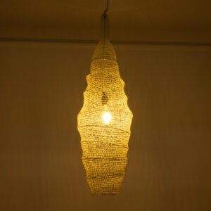 GloboStar® KENTUCKY 01907 Vintage Κρεμαστό Φωτιστικό Οροφής Μονόφωτο 1 x E27 AC220-240V IP20 – Φ30 x Υ105cm – Μπεζ Εκρού Μεταλλικό Πλέγμα