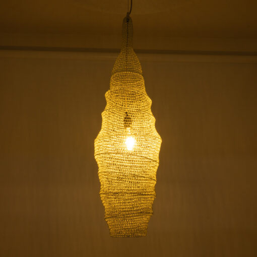 GloboStar® KENTUCKY 01907 Vintage Κρεμαστό Φωτιστικό Οροφής Μονόφωτο 1 x E27 AC220-240V IP20 – Φ30 x Υ105cm – Μπεζ Εκρού Μεταλλικό Πλέγμα