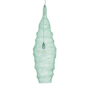 GloboStar® KENTUCKY 01909 Vintage Κρεμαστό Φωτιστικό Οροφής Μονόφωτο 1 x E27 AC220-240V IP20 – Φ30 x Υ105cm – Τιρκουάζ Μεταλλικό Πλέγμα