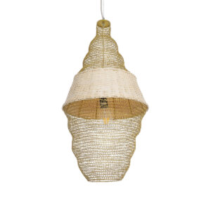 GloboStar® KENTUCKY 01910 Vintage Κρεμαστό Φωτιστικό Οροφής Μονόφωτο 1 x E27 AC220-240V IP20 – Φ40 x Υ80cm – Μπεζ Μεταλλικό με Μπαμπού Πλέγμα