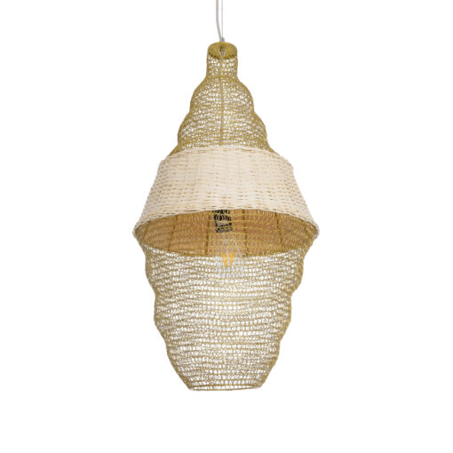 GloboStar® KENTUCKY 01910 Vintage Κρεμαστό Φωτιστικό Οροφής Μονόφωτο 1 x E27 AC220-240V IP20 – Φ40 x Υ80cm – Μπεζ Μεταλλικό με Μπαμπού Πλέγμα