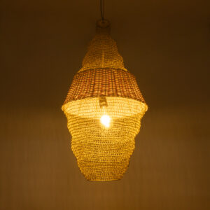 GloboStar® KENTUCKY 01910 Vintage Κρεμαστό Φωτιστικό Οροφής Μονόφωτο 1 x E27 AC220-240V IP20 – Φ40 x Υ80cm – Μπεζ Μεταλλικό με Μπαμπού Πλέγμα