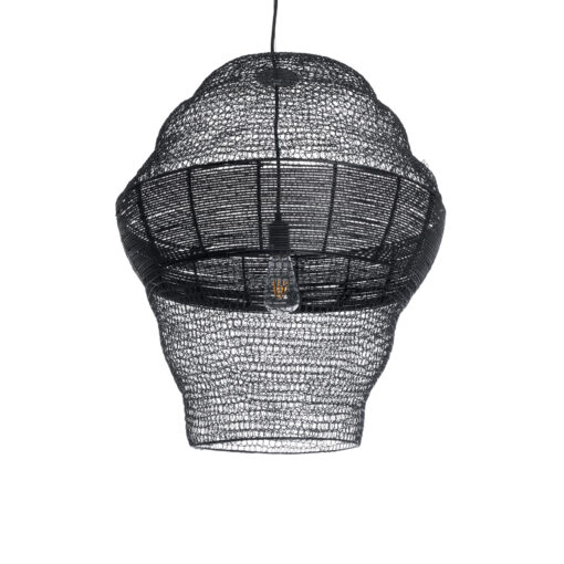 GloboStar® KENTUCKY 01912 Vintage Κρεμαστό Φωτιστικό Οροφής Μονόφωτο 1 x E27 AC220-240V IP20 – Φ60 x Υ70cm – Μαύρο Μεταλλικό με Μπαμπού Πλέγμα