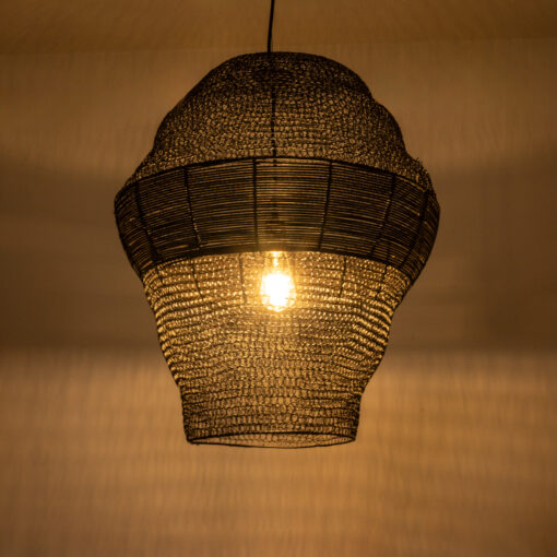 GloboStar® KENTUCKY 01912 Vintage Κρεμαστό Φωτιστικό Οροφής Μονόφωτο 1 x E27 AC220-240V IP20 – Φ60 x Υ70cm – Μαύρο Μεταλλικό με Μπαμπού Πλέγμα