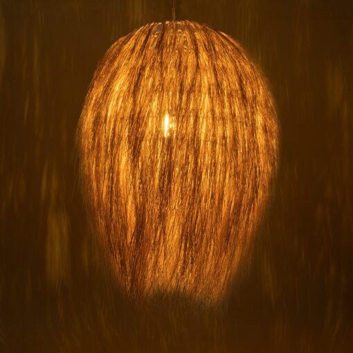 GloboStar® ARCHIPELAGO 01914 Boho Κρεμαστό Φωτιστικό Οροφής Μονόφωτο 1 x E27 AC220-240V IP20 – Φ120 x Υ140cm – Μπεζ Ξύλινο Πλέγμα – 5 Χρόνια Εγγύηση