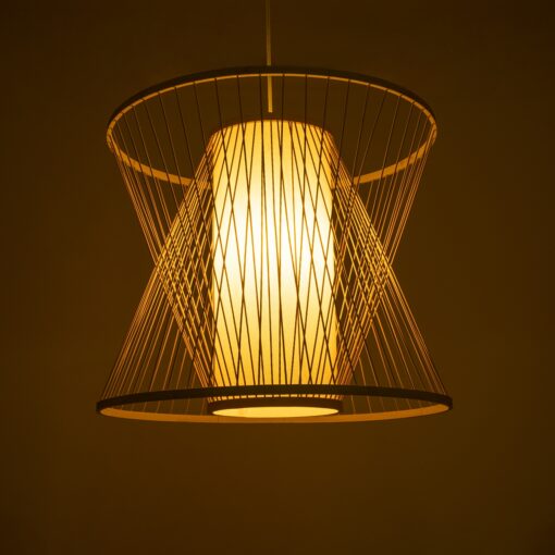 GloboStar® CORAL 01925 Boho Κρεμαστό Φωτιστικό Οροφής Μονόφωτο 1 x E27 AC220-240V IP20 – Φ60 x Υ50cm – Μπεζ Ξύλινο Πλέγμα – 5 Years Warranty