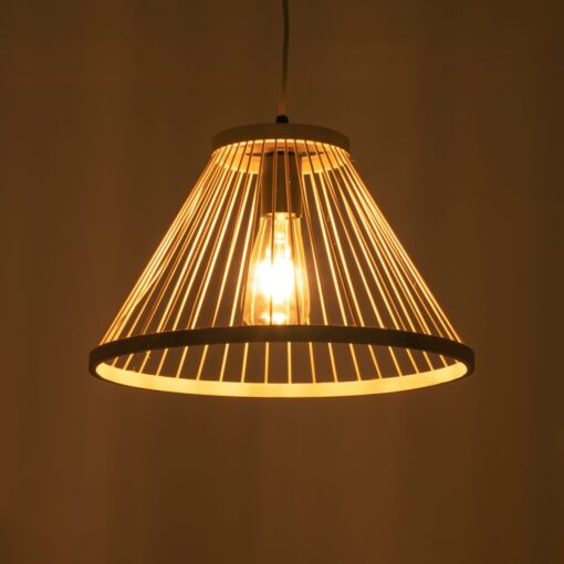 GloboStar® TYGEE 01930 Boho Κρεμαστό Φωτιστικό Οροφής Μονόφωτο 1 x E27 AC220-240V IP20 – Φ35 x Υ22cm – Μπεζ Ξύλινο Πλέγμα – 5 Χρόνια Εγγύηση