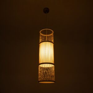 GloboStar® HIBISCUS 01933 Boho Κρεμαστό Φωτιστικό Οροφής Μονόφωτο 1 x E27 AC220-240V IP20 – Φ20 x Υ70cm – Μπεζ Ξύλινο Πλέγμα – 5 Years Warranty