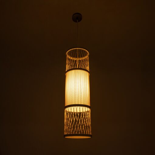 GloboStar® HIBISCUS 01933 Boho Κρεμαστό Φωτιστικό Οροφής Μονόφωτο 1 x E27 AC220-240V IP20 – Φ20 x Υ70cm – Μπεζ Ξύλινο Πλέγμα – 5 Years Warranty