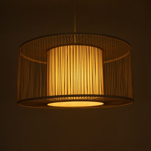 GloboStar® COCONUT 01936 Boho Κρεμαστό Φωτιστικό Οροφής Μονόφωτο 1 x E27 AC220-240V IP20 – Φ80 x Υ38cm – Μπεζ Ξύλινο Πλέγμα – 5 Years Warranty