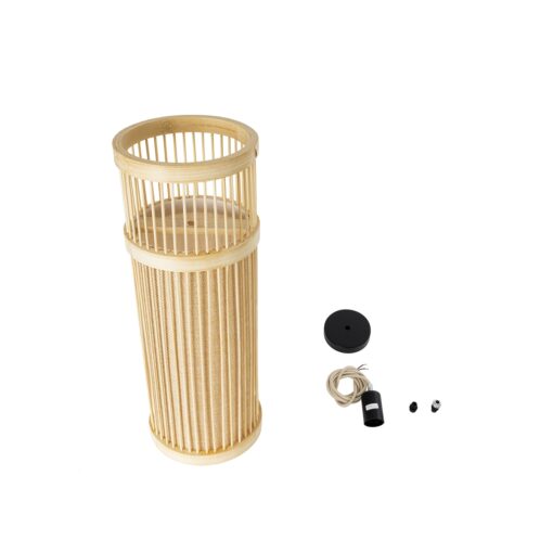 GloboStar® HINAMI 01937 Boho Κρεμαστό Φωτιστικό Οροφής Μονόφωτο 1 x E27 AC220-240V IP20 – Φ13 x Υ35cm – Μπεζ Ξύλινο Πλέγμα – 5 Χρόνια Εγγύηση