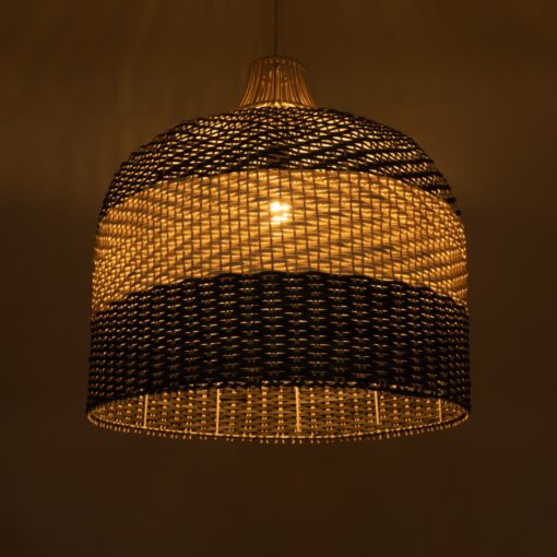 GloboStar® BARBADOS 01944 Boho Κρεμαστό Φωτιστικό Οροφής Μονόφωτο 1 x E27 AC220-240V IP20 – Φ40 x Υ45cm – Μπεζ – Χακί Ξύλινο Πλέγμα Καμπάνα – 5 Χρόνια Εγγύηση