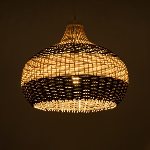 GloboStar® BARBADOS 01946 Boho Κρεμαστό Φωτιστικό Οροφής Μονόφωτο 1 x E27 AC220-240V IP20 – Φ40 x Υ34cm – Μπεζ – Χακί Ξύλινο Πλέγμα Καμπάνα – 5 Χρόνια Εγγύηση