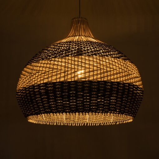 GloboStar® BARBADOS 01947 Boho Κρεμαστό Φωτιστικό Οροφής Μονόφωτο 1 x E27 AC220-240V IP20 – Φ60 x Υ60cm – Μπεζ – Χακί Ξύλινο Πλέγμα Καμπάνα – 5 Χρόνια Εγγύηση