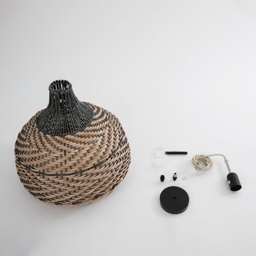 GloboStar® SEYCHELLES 01948 Boho Κρεμαστό Φωτιστικό Οροφής Μονόφωτο 1 x E27 AC220-240V IP20 – Φ40 x Υ40cm – Μπεζ Καφέ – Χακί Ξύλινο Πλέγμα Καμπάνα – 5 Χρόνια Εγγύηση