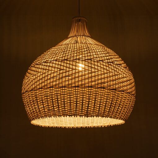GloboStar® SANTACRUZ 01951 Boho Κρεμαστό Φωτιστικό Οροφής Μονόφωτο 1 x E27 AC220-240V IP20 – Φ60 x Υ60cm – Μπεζ – Καφέ Ξύλινο Πλέγμα Καμπάνα – 5 Χρόνια Εγγύηση