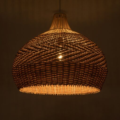 GloboStar® PANAMA 01953 Boho Κρεμαστό Φωτιστικό Οροφής Μονόφωτο 1 x E27 AC220-240V IP20 – Φ60 x Υ60cm – Μπεζ – Καφέ Ξύλινο Πλέγμα Καμπάνα – 5 Χρόνια Εγγύηση