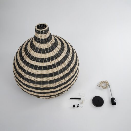 GloboStar® JAMAICA 01954 Boho Κρεμαστό Φωτιστικό Οροφής Μονόφωτο 1 x E27 AC220-240V IP20 – Φ40 x Υ37cm – Μπεζ – Χακί Ξύλινο Πλέγμα Καμπάνα – 5 Χρόνια Εγγύηση