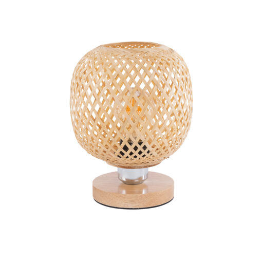 GloboStar® KERRY 01981 Μοντέρνο Επιτραπέζιο Φωτιστικό Πορτατίφ Μονόφωτο 1 x E27 AC220-240V IP20 – Φ18 x Υ25cm – Μπεζ Ξύλινο Μπαμπού Πλέγμα