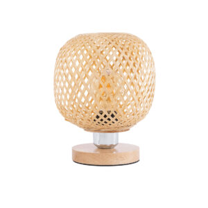 GloboStar® KERRY 01981 Μοντέρνο Επιτραπέζιο Φωτιστικό Πορτατίφ Μονόφωτο 1 x E27 AC220-240V IP20 – Φ18 x Υ25cm – Μπεζ Ξύλινο Μπαμπού Πλέγμα