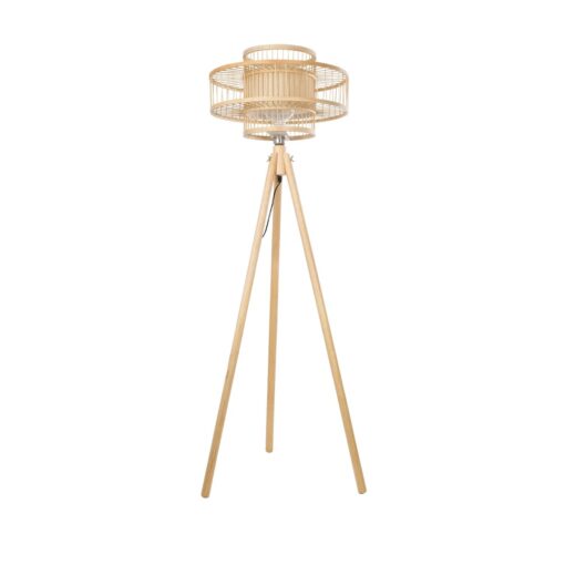 GloboStar® POPPY 01989 Boho Επιδαπέδιο Φωτιστικό Μονόφωτο 1 x E27 IP20 Μπεζ Ξύλο – Μ58 x Π58 x Υ149cm