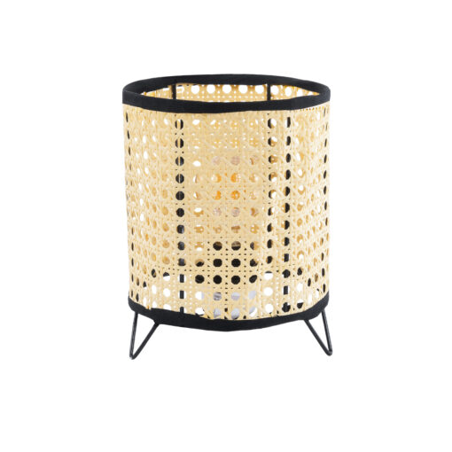 GloboStar® MONTE 01996 Μοντέρνο Επιτραπέζιο Φωτιστικό Πορτατίφ Μονόφωτο 1 x E27 AC220-240V IP20 – Φ16 x Υ22cm – Μαύρο Ύφασμα με Μπεζ Ξύλινο Μπαμπού Πλέγμα