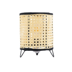 GloboStar® MONTE 01996 Μοντέρνο Επιτραπέζιο Φωτιστικό Πορτατίφ Μονόφωτο 1 x E27 AC220-240V IP20 – Φ16 x Υ22cm – Μαύρο Ύφασμα με Μπεζ Ξύλινο Μπαμπού Πλέγμα