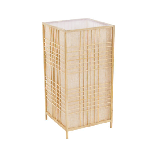 GloboStar® JUNIE 01997 Boho Επιτραπέζιο Φωτιστικό Πορτατίφ Μονόφωτο 1 x E27 AC220-240V IP20 – Μ20 x Π20 x Υ40cm – Μπεζ Ύφασμα με Μπεζ Ξύλινο Μπαμπού Πλέγμα