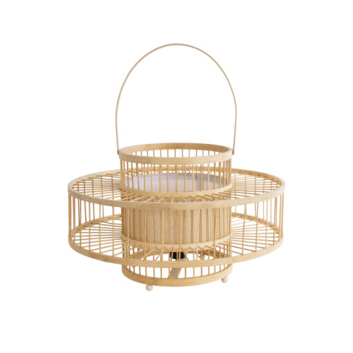 GloboStar® SORENIA 02003 Boho Επιδαπέδιο Φωτιστικό Μονόφωτο 1 x E27 AC220-240V IP20 – Φ48 x Υ27cm – Μπεζ Ξύλινο Μπαμπού Πλέγμα – 5 Χρόνια Εγγύηση