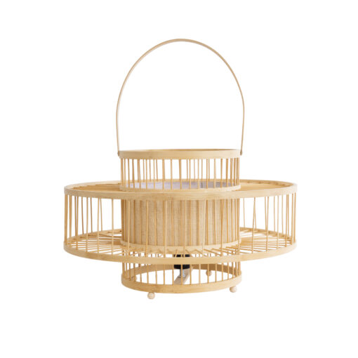 GloboStar® SORENIA 02003 Boho Επιδαπέδιο Φωτιστικό Μονόφωτο 1 x E27 AC220-240V IP20 – Φ48 x Υ27cm – Μπεζ Ξύλινο Μπαμπού Πλέγμα – 5 Χρόνια Εγγύηση