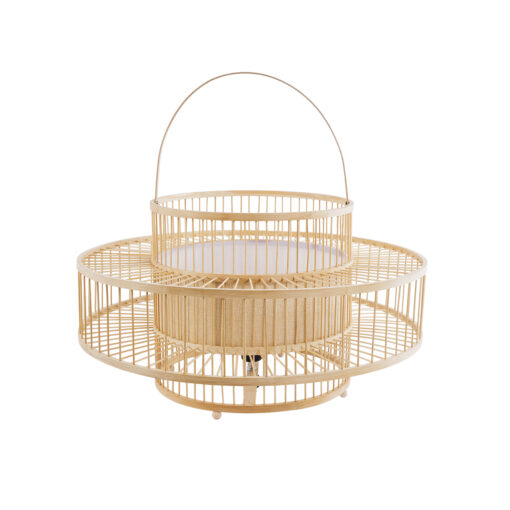 GloboStar® SORENIA 02004 Boho Επιδαπέδιο Φωτιστικό Μονόφωτο 1 x E27 AC220-240V IP20 – Φ60 x Υ32cm – Μπεζ Ξύλινο Μπαμπού Πλέγμα