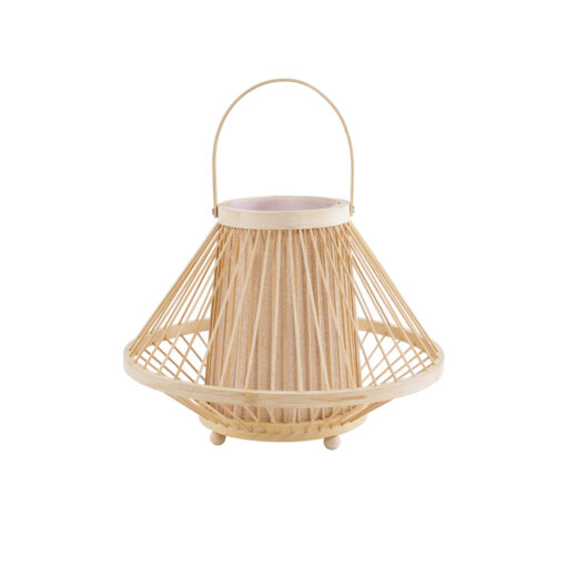 GloboStar® CATHY 02006 Boho Επιτραπέζιο Φωτιστικό Πορτατίφ Μονόφωτο 1 x E27 AC220-240V IP20 – Φ30 x Υ22cm – Μπεζ Ύφασμα με Μπεζ Ξύλινο Μπαμπού Πλέγμα