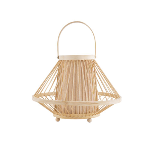 GloboStar® CATHY 02006 Boho Επιτραπέζιο Φωτιστικό Πορτατίφ Μονόφωτο 1 x E27 AC220-240V IP20 – Φ30 x Υ22cm – Μπεζ Ύφασμα με Μπεζ Ξύλινο Μπαμπού Πλέγμα