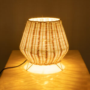 GloboStar® BOLSON 02010 Boho Επιδαπέδιο Φωτιστικό Μονόφωτο 1 x E27 AC220-240V IP20 – Φ30 x Υ30cm – Μπεζ Ξύλινο Μπαμπού Πλέγμα