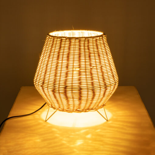 GloboStar® BOLSON 02010 Boho Επιδαπέδιο Φωτιστικό Μονόφωτο 1 x E27 AC220-240V IP20 – Φ30 x Υ30cm – Μπεζ Ξύλινο Μπαμπού Πλέγμα