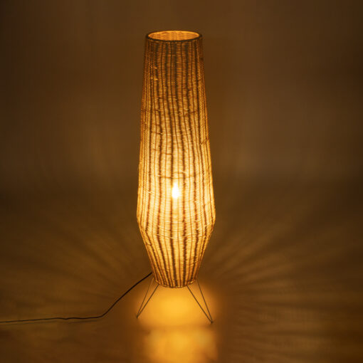 GloboStar® BOLSON 02013 Boho Επιδαπέδιο Φωτιστικό Μονόφωτο 1 x E27 AC220-240V IP20 – Φ30 x Υ120cm – Μπεζ Ξύλινο Μπαμπού Πλέγμα