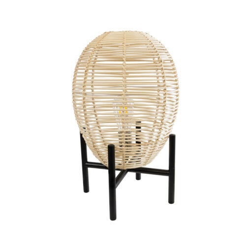 GloboStar® NERINA 02014 Boho Επιτραπέζιο Φωτιστικό Πορτατίφ Μονόφωτο 1 x E27 AC220-240V IP20 – Φ30 x Υ50cm – Μαύρο Μεταλλικό με Μπεζ Ρατάν Καπέλο Πλέγμα – 5 Χρόνια Εγγύηση