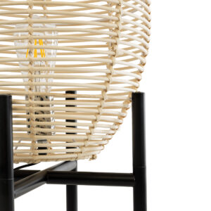 GloboStar® NERINA 02014 Boho Επιτραπέζιο Φωτιστικό Πορτατίφ Μονόφωτο 1 x E27 AC220-240V IP20 – Φ30 x Υ50cm – Μαύρο Μεταλλικό με Μπεζ Ρατάν Καπέλο Πλέγμα – 5 Χρόνια Εγγύηση