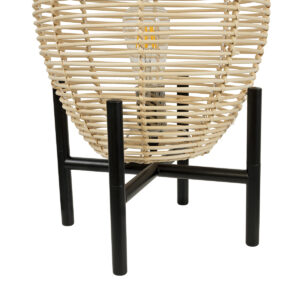 GloboStar® NERINA 02014 Boho Επιτραπέζιο Φωτιστικό Πορτατίφ Μονόφωτο 1 x E27 AC220-240V IP20 – Φ30 x Υ50cm – Μαύρο Μεταλλικό με Μπεζ Ρατάν Καπέλο Πλέγμα – 5 Χρόνια Εγγύηση