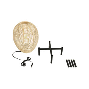 GloboStar® NERINA 02014 Boho Επιτραπέζιο Φωτιστικό Πορτατίφ Μονόφωτο 1 x E27 AC220-240V IP20 – Φ30 x Υ50cm – Μαύρο Μεταλλικό με Μπεζ Ρατάν Καπέλο Πλέγμα – 5 Χρόνια Εγγύηση