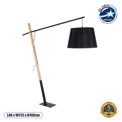 GloboStar® KELSIE 02029 Μοντέρνο Επιδαπέδιο Φωτιστικό Μονόφωτο 1 x E27 AC220-240V IP20 – Μ40 x Π125 x Υ140cm – Μαύρο Μεταλλικό με Μπεζ Ξύλινο Σώμα & Μαύρο Καπέλο – 5 Χρόνια Εγγύηση