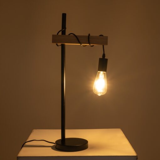 GloboStar® MINDELO 02032 Μοντέρνο Επιτραπέζιο Φωτιστικό Μονόφωτο 1 x E27 AC220-240V IP20 – Μ25 x Π15 x Υ60cm – Μαύρο Μεταλλικό Σώμα με Μπεζ Ξύλινη Βάση – 5 Χρόνια Εγγύηση