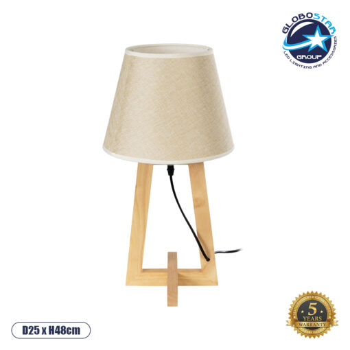 GloboStar® TAKIKO 02042 Μοντέρνο Επιτραπέζιο Φωτιστικό Μονόφωτο 1 x E27 AC220-240V IP20 – Φ25 x Υ48cm – Μπεζ Ξύλινη Βάση & Μπεζ Πλεκτό Καπέλο – 5 Χρόνια Εγγύηση