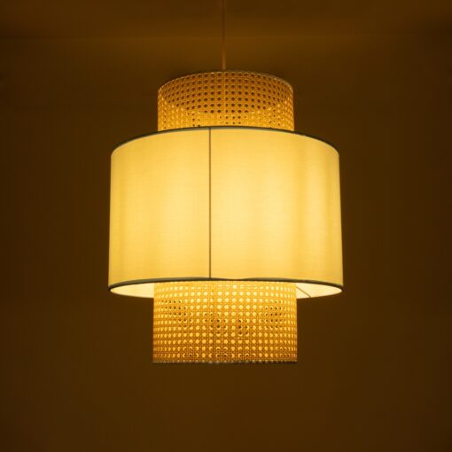 GloboStar® SAIGE 02045 Boho Κρεμαστό Φωτιστικό Οροφής Μονόφωτο 1 x E27 AC220-240V IP20 – Φ50 x Υ60cm – Μπεζ με Γαλάζιο Ξύλινο Μπαμπού Πλέγμα – 5 Χρόνια Εγγύηση