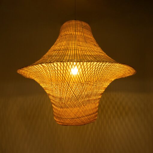 GloboStar® JUNIPER 02047 Boho Κρεμαστό Φωτιστικό Οροφής Μονόφωτο 1 x E27 AC220-240V IP20 – Φ100 x Υ90cm – Μπεζ Ξύλινο Μπαμπού Πλέγμα Καμπάνα – 5 Χρόνια Εγγύηση